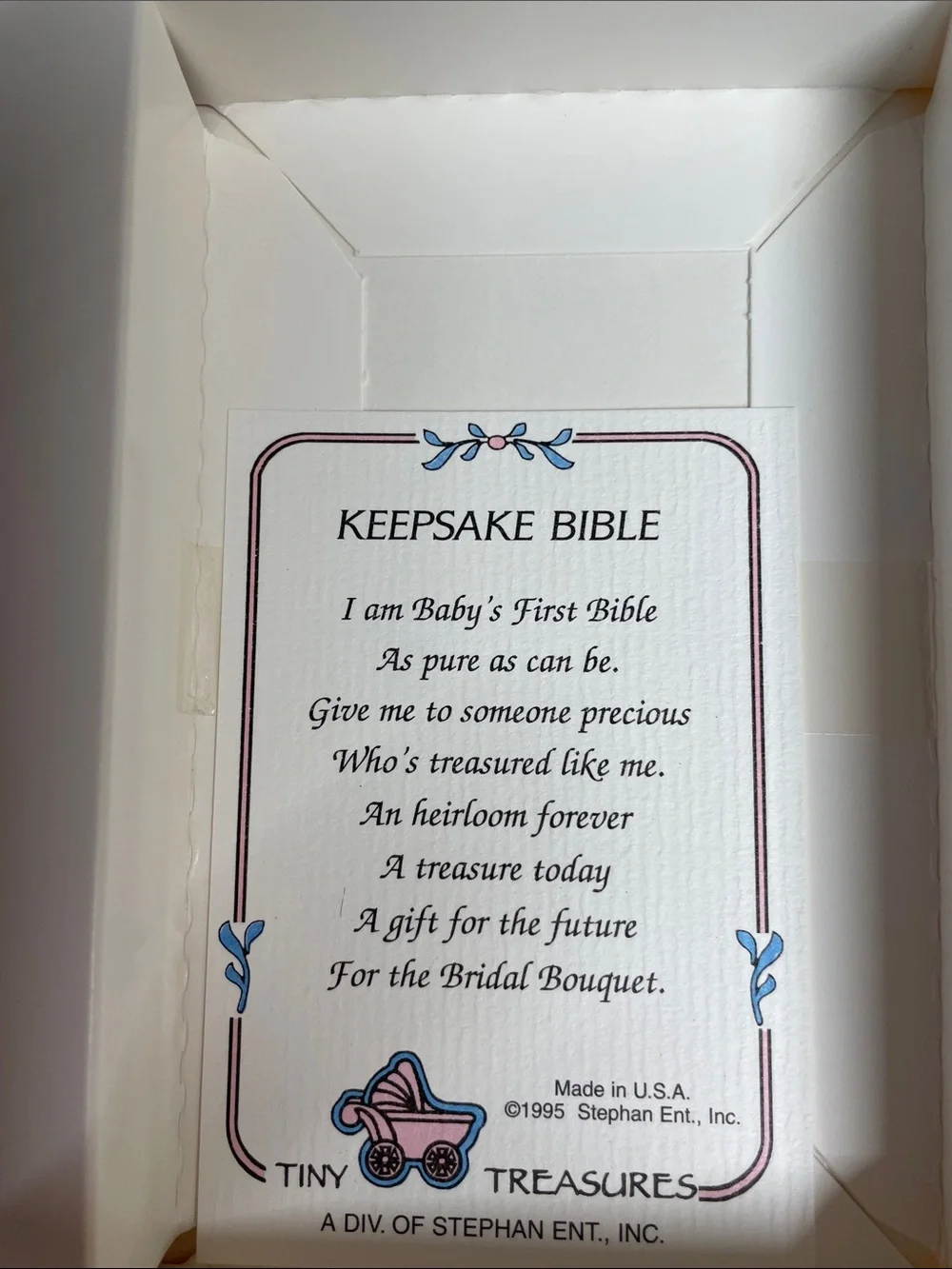 Vintage Tiny Treasures White Lace Keepsake Christening Bible for Baby